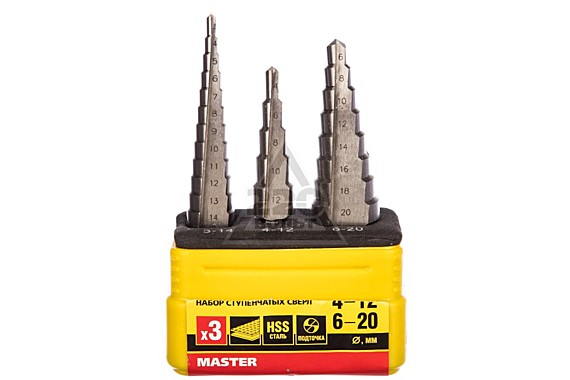 Набор ступенчатых сверл Stayer Master29660-3-20-H3 d=3-14мм по сталям и цвет.мет., 12ступ. d 4-12м